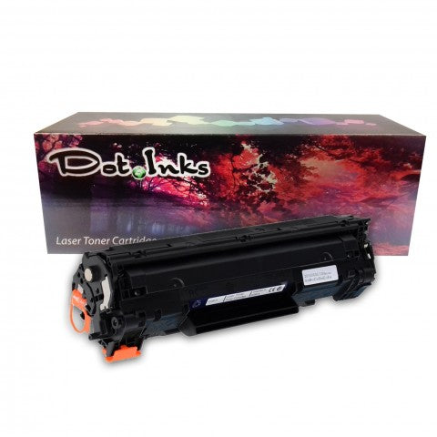 HP 283A black toner cartridge compatible with HP and Canon printers, displayed alongside its retail packaging which has the 'Dotinks' brand logo.