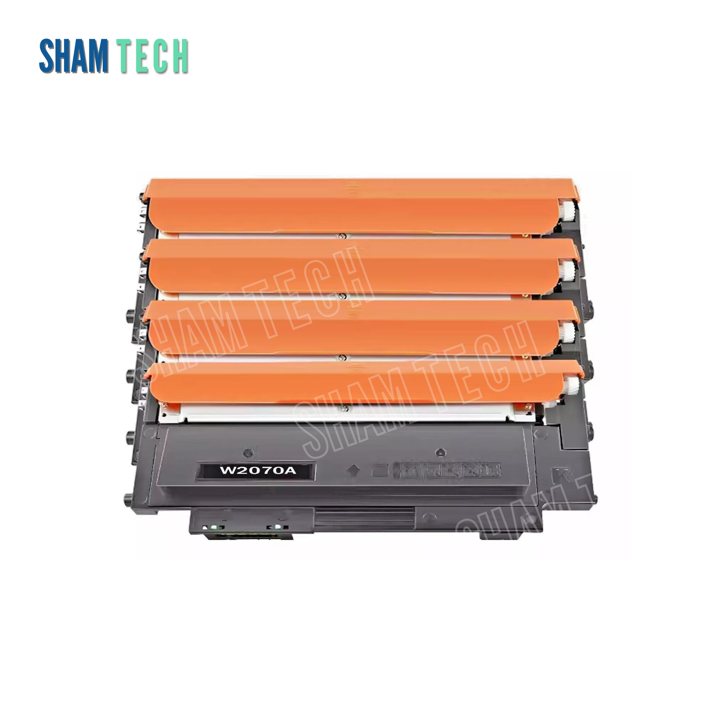 An image of HP 117A full set (all colors of balck, cyan, yellow, and magneta) toner cartridge stacked together on a white background.