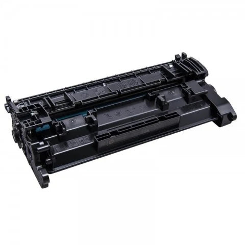 HP CN-CRG052/CF226A (Compatible) Black Toner Cartridge without it box. Against a clean white background, an angled black laser toner cartridge features detailed technical housing, side alignment structures, and embossed recycling and handling symbols across its top casing.