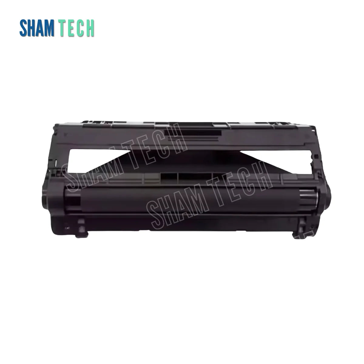 A black Brother laser printer drum unit is displayed horizontally without its box against a white background, featuring a structured plastic framework with rollers. The "SHAM TECH" logo appears in the top-left corner, and a large translucent "SHAM TECH" watermark is overlaid diagonally across the center of the image.