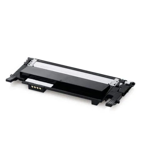 A standalone black Samsung CLT-K406 laser toner cartridge is displayed diagonally without its box against a white background, featuring a black plastic housing with a metallic roller assembly along the front and gold-plated contact pins on the side. A diagonal translucent "SHAM TECH" watermark is overlaid across the image.