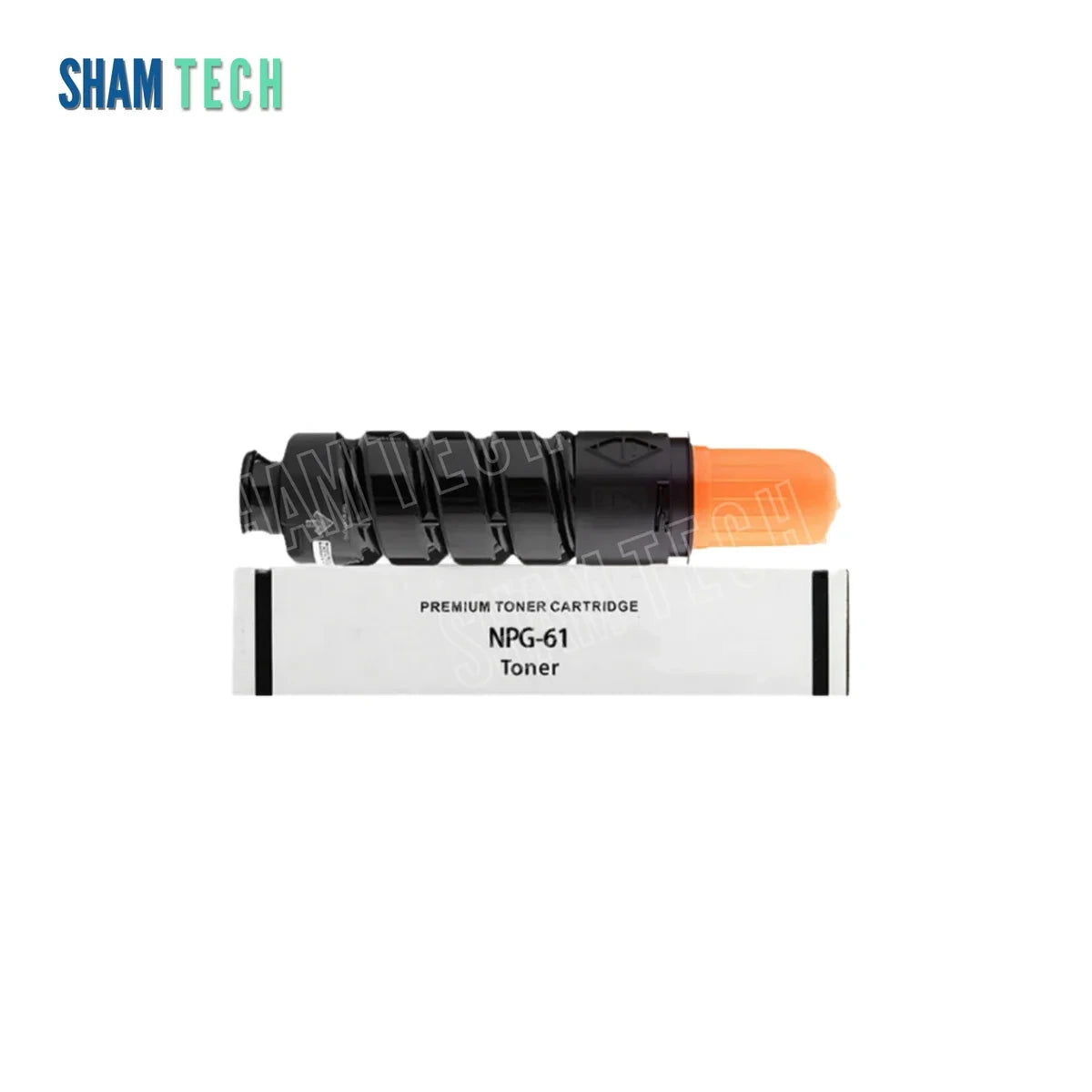 Canon GPR-15 / NPG-25 / C-EXV11 Black Compatible Toner Cartridge displayed on a white background with the toner being placed outside of its packaging on top of the compatible toner box