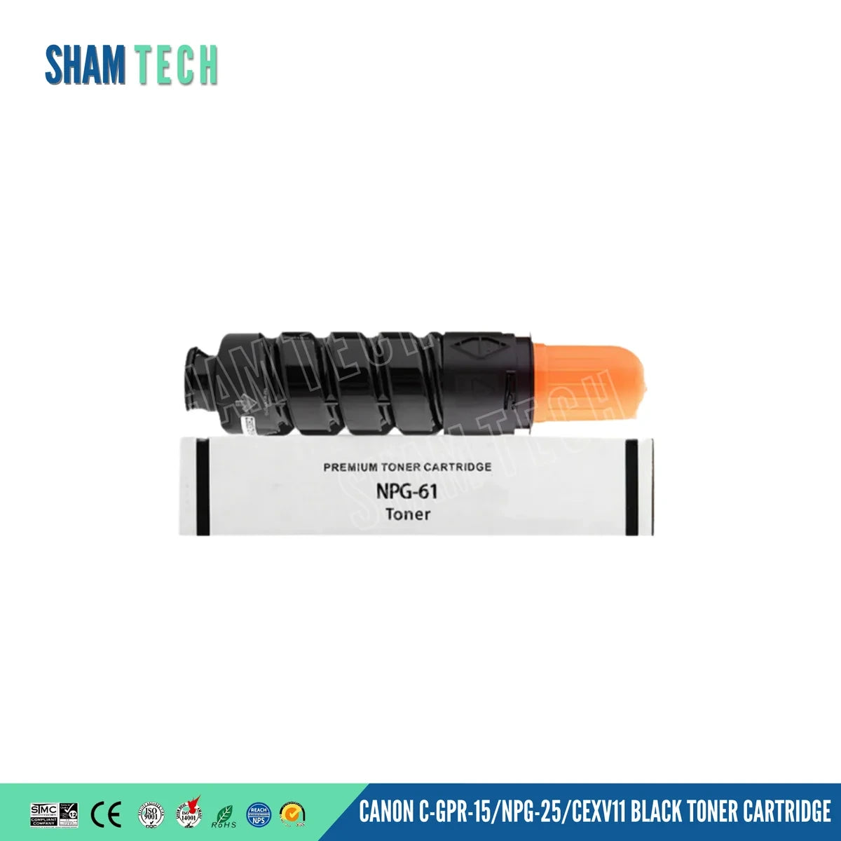 Canon GPR-15 / NPG-25 / C-EXV11 Black Compatible Toner Cartridge outside of its box and displayed on a white background