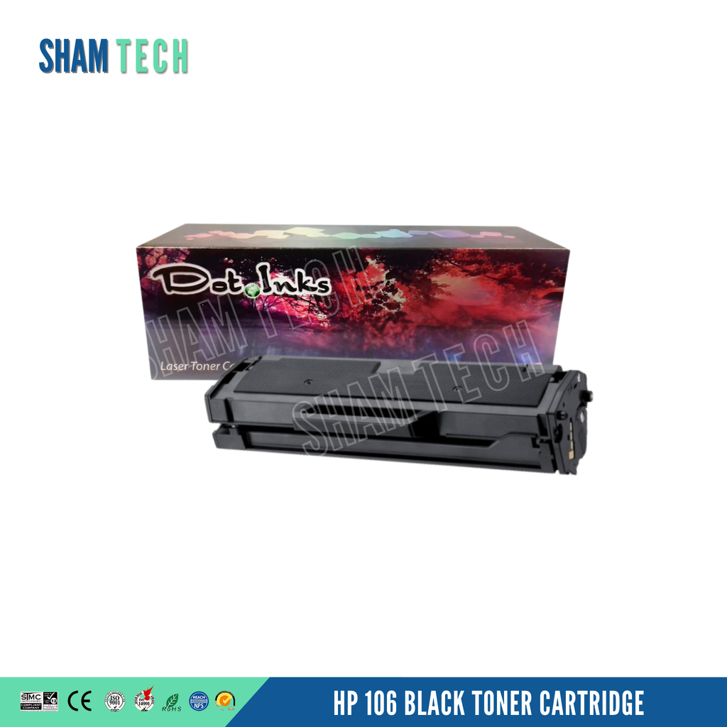 106a HP toner cartridge produced by Dotinks, packaged in a box with a colorful design on a white background.