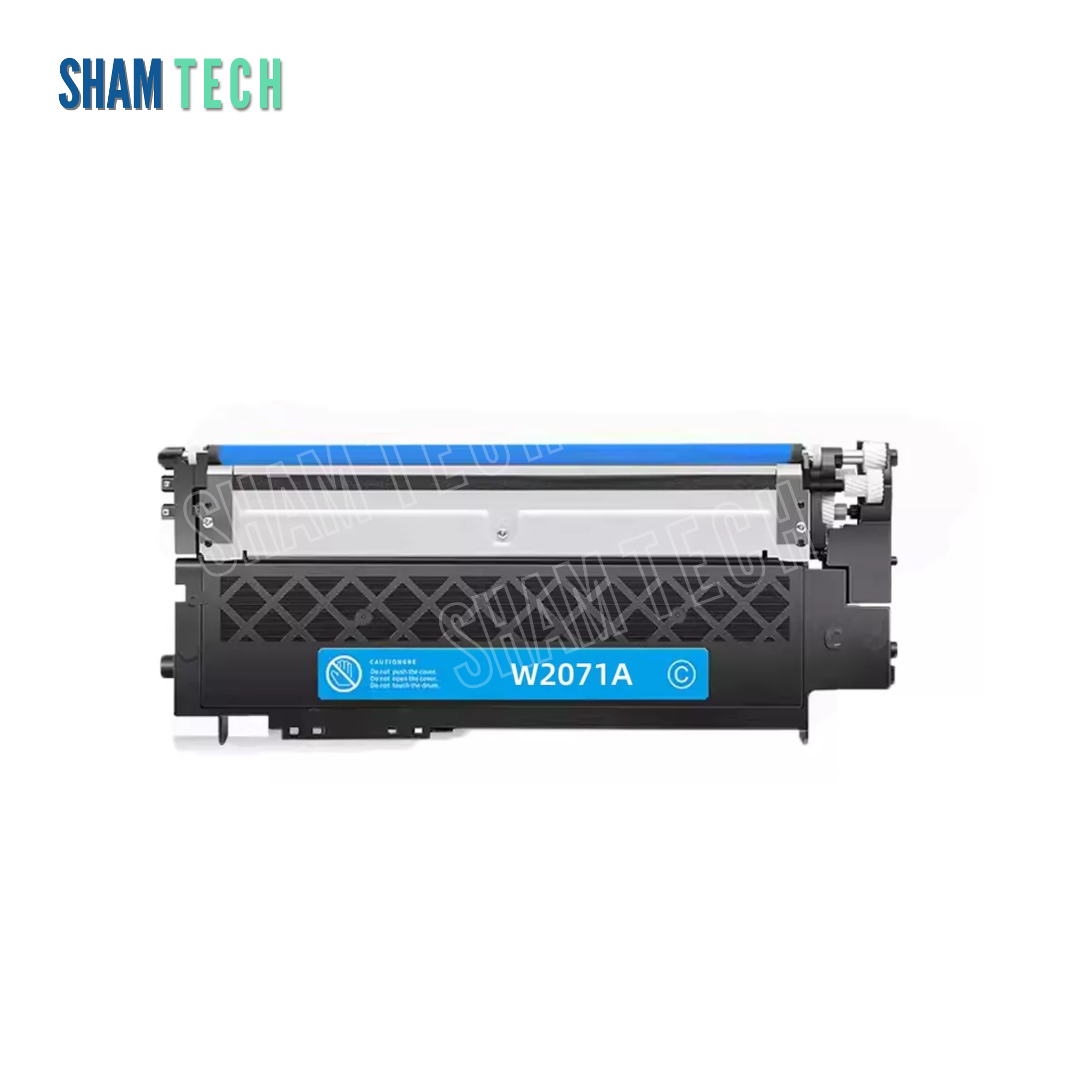 An image of HP 117A Cyan toner cartridge, model number (W2071A), On a white background.