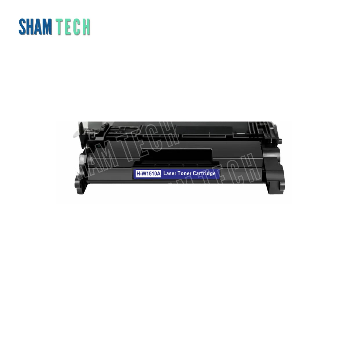 A black laser toner cartridge is displayed against a white background, featuring a blue label in the center that reads "H-W1510A Laser Toner Cartridge".