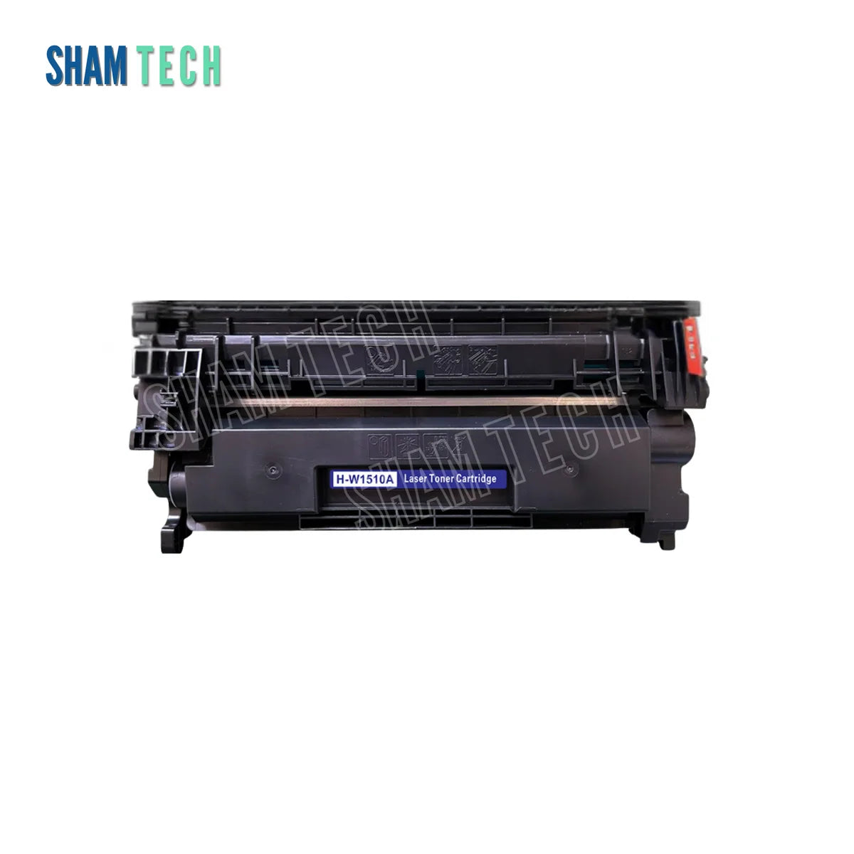 A black laser toner cartridge is shown on a plain white background with a blue center label reading "H-W1510A Laser Toner Cartridge