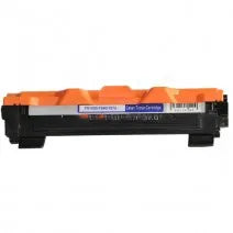TN1000 Toner Cartridge without its box. In the foreground, a front-facing heavy-duty black laser toner unit featuring structured plastic housing, bright orange protective top cover elements, and a blue and white center label marked "TN1050/1000/1070 Laser Toner Cartridge" with a barcode set against a clean white background.