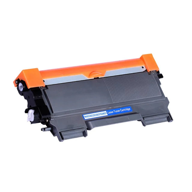 A Brother TN450 / 2220 / 2225 / 2250 / 2275 / 2280 / 27J Toner Cartridge without its box. In the foreground, an angled heavy-duty black and grey laser toner unit featuring structured plastic housing, bright orange protective end covers, gear assemblies, and a blue center label marked "Laser Toner Cartridge" set against a clean white background.